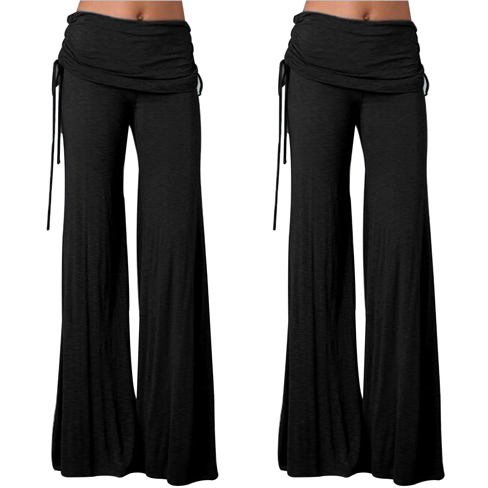 Pantaloni sportivi da donna, con cintura, tinta unita, pantaloni da yoga, gamba dritta, bootcut, pantaloni da allenamento pieghevoli a gamba larga, leggings elasticizzati a zampa larga, pantaloni da