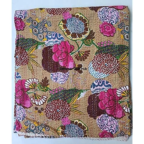 Tropical Beige Kantha Quilt by Sambhav Quilt Hub Cover
