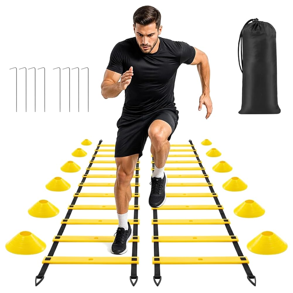 Juego de 2 Escaleras de Agilidad de 20 Pies, 40 Pies en Total, Escalera de Velocidad Ajustable para Entrenamiento de Fútbol, Baloncesto Deportes.