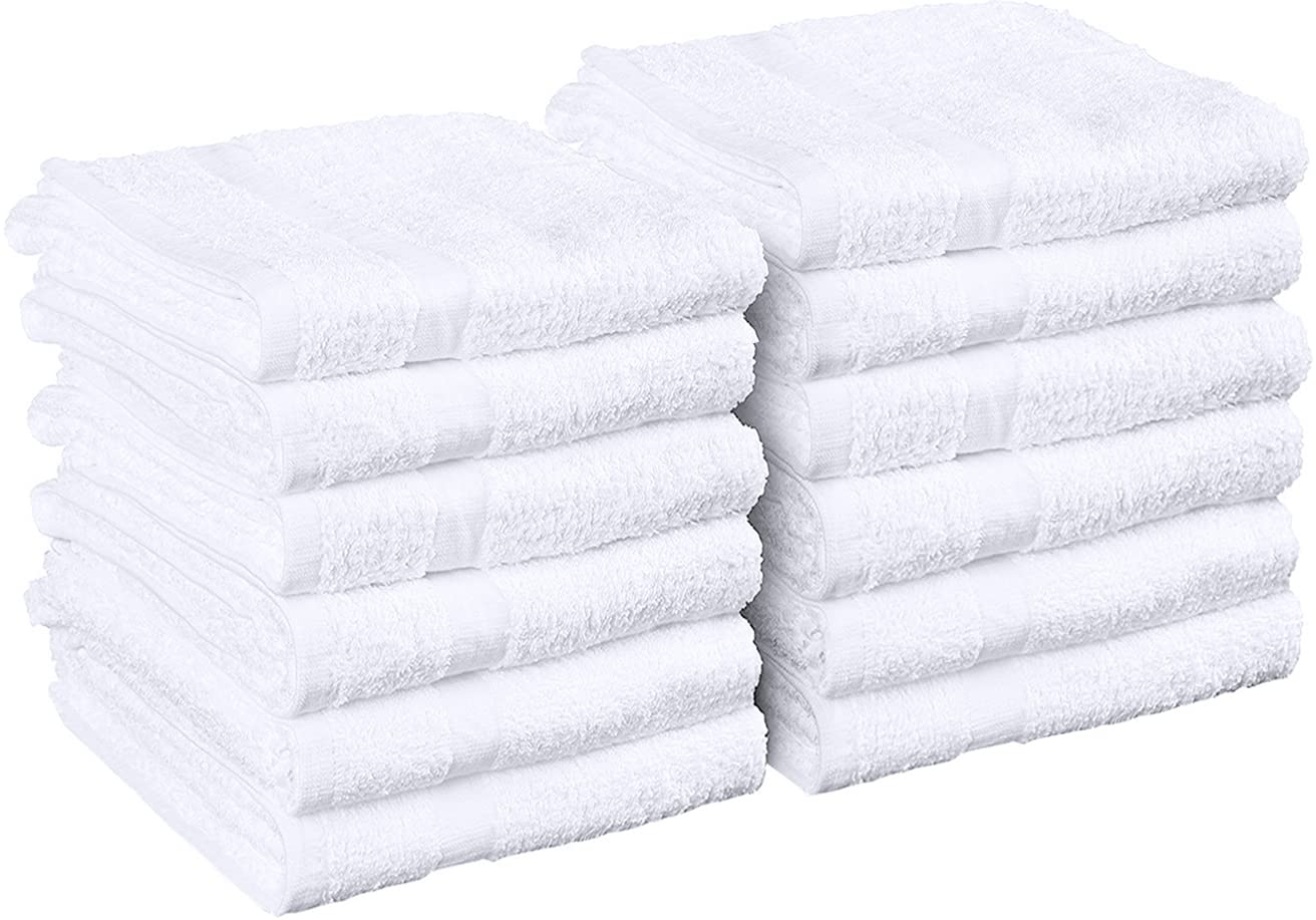 Toalla de salón, paquete de 12, 16 x 27 pulgadas, toallas de algodón altamente absorbentes para manos, gimnasio, belleza, spa y cuidado del cabello en casa, color blanco 6