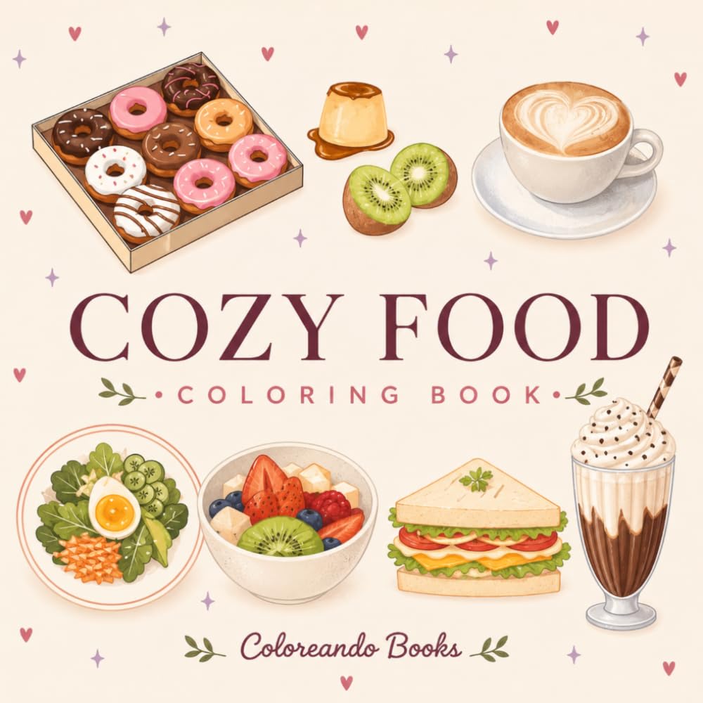 COZY FOOD - Coloring book: 50 images of attractive food to color for young people and adults. (ADULT COLORING BOOK)