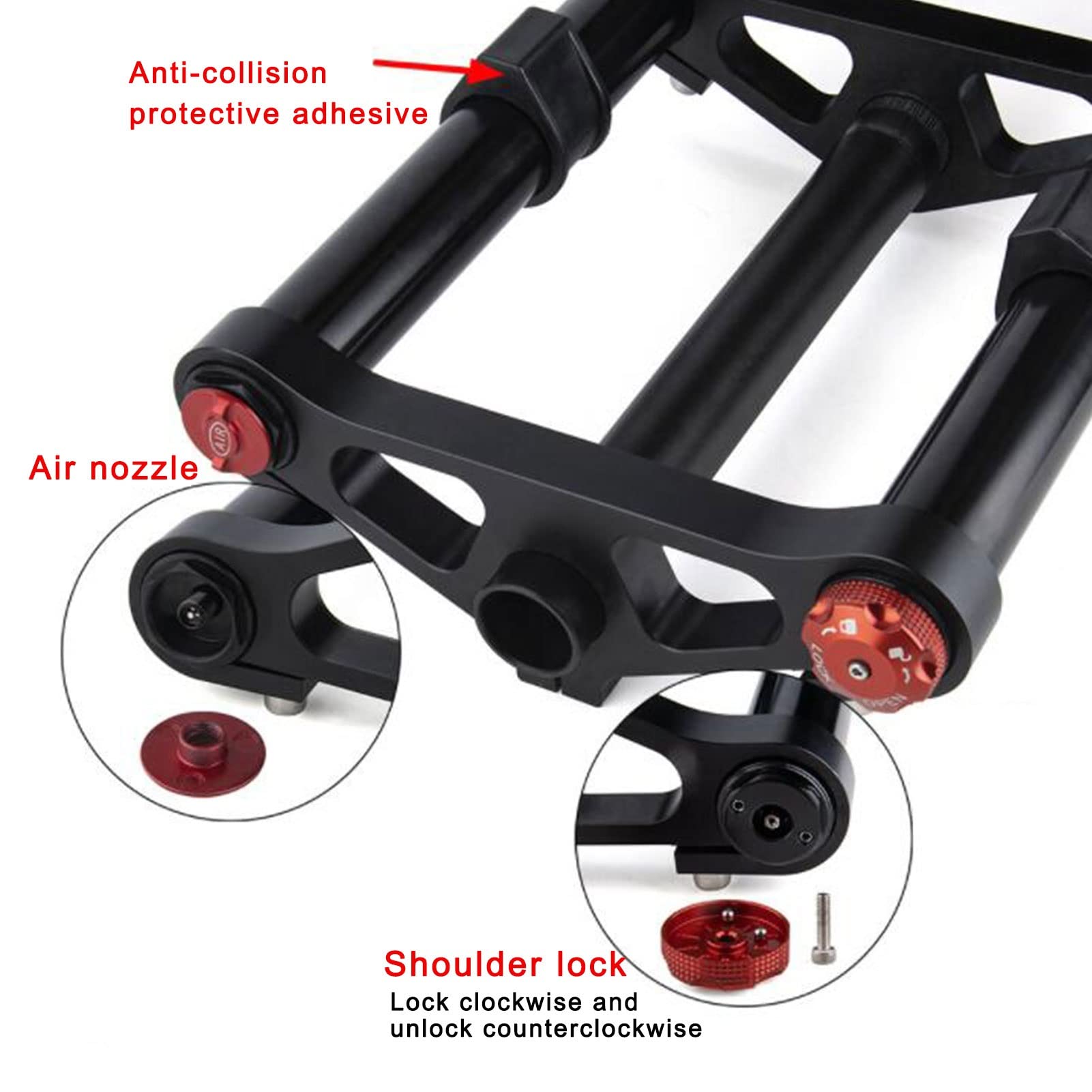 Forcella Anteriore pneumatica per Snow Bike, 20/26 Pollici, Lega di Alluminio, Escursione 160 mm, Perno da 1-1/8 Pollici, Accessori per Bici elettriche e Biciclette
