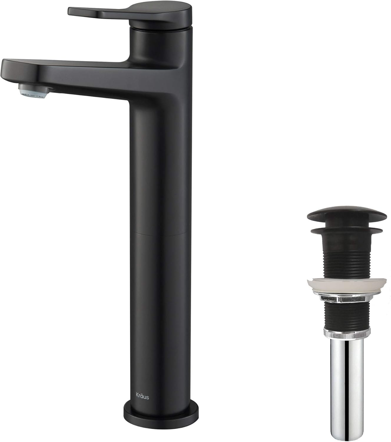 Kraus KVF-1400MB-PU-10MB Indy Single Handle Vessel Bathroom Faucet and Pop Up Drain, Matte Black