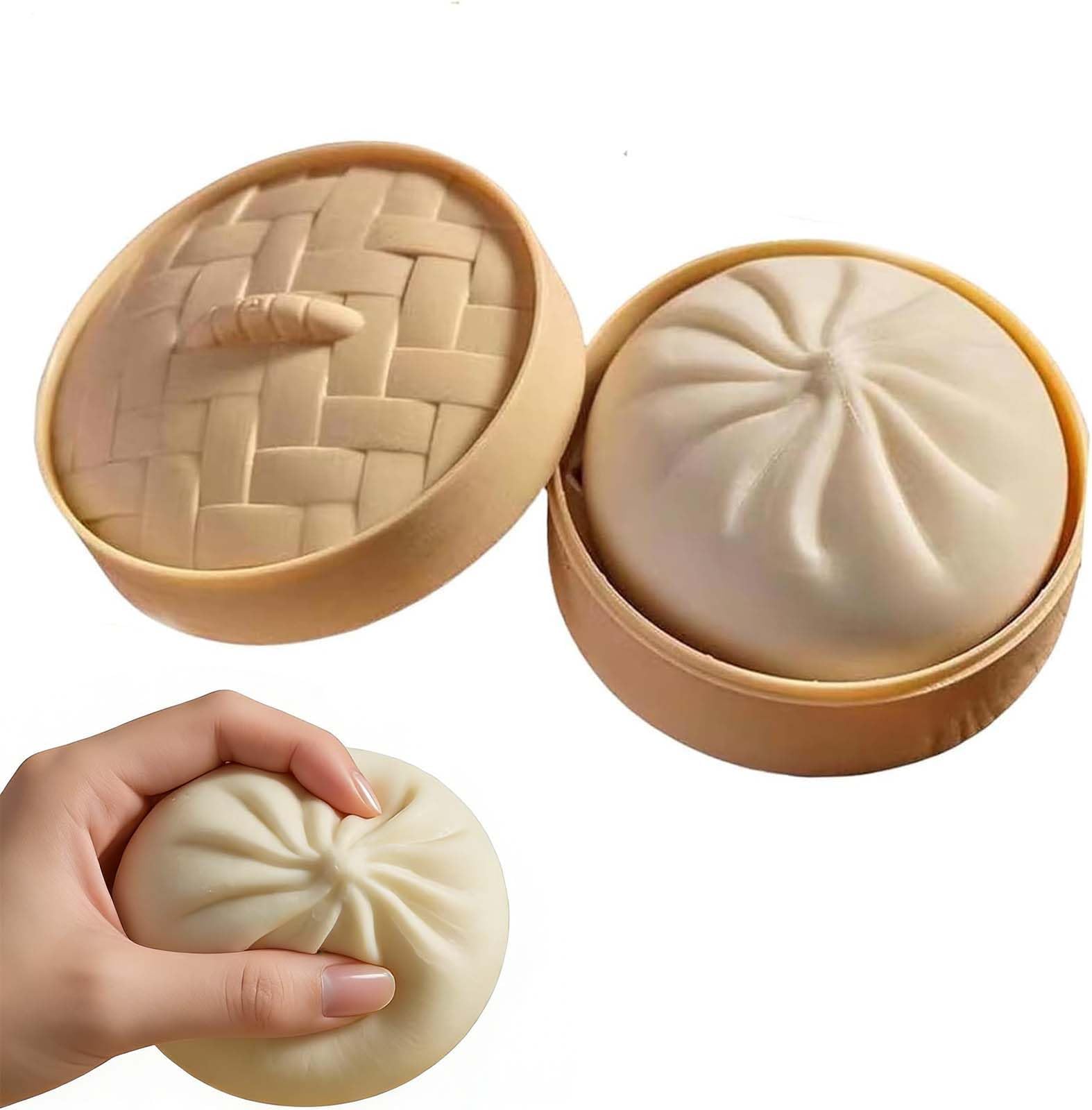 Giant Dumpling Squishy, Jumbo Dumpling Squishy Toy With Steamer Box,Squishy Soft Squeeze Decompression Buns,Anxiety Relief Toy,Elastic Toys for Adults and Kid (White)
