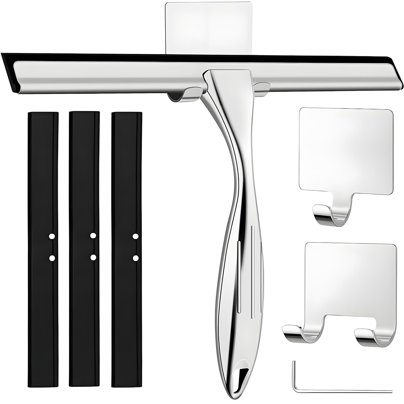 Duschabzieher 25cm mit 3 Ersatzgummiabzieher，Abzieher Dusche mit Halterung, Fensterabzieher für Badezimmer, Spiegel und Fliesen, Streifenfreie Reinigung für Glasflächen