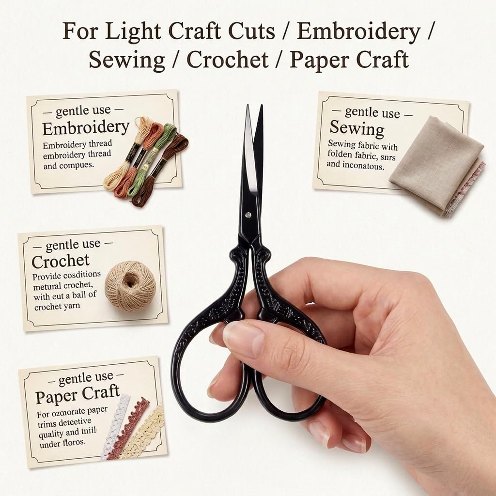 BIHRTC 3.6 Inch Embroidery Black Sharp Tip Stainless Steel Scissors Small