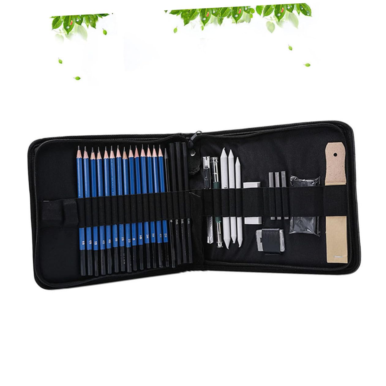 STOBOK Bleistiftset mit Reißverschluss Tasche für Künstler | Holzstifte, Ordentlich Verstaut und Leicht Mitzunehmen, für Schule und Schreiben, 35 Stück