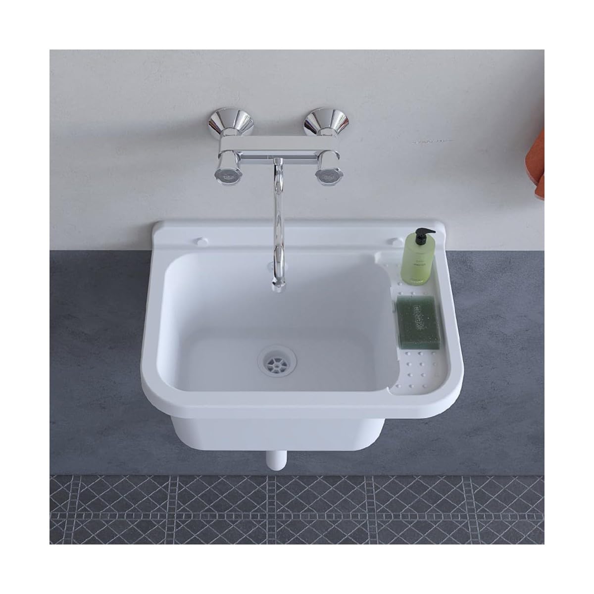INTEC - Lavabo da parete in resina bianca 50 x 32 cm Lavabo a sospensione antiurto - Lavello Lavapano Bagno WC Garage Lavanderia