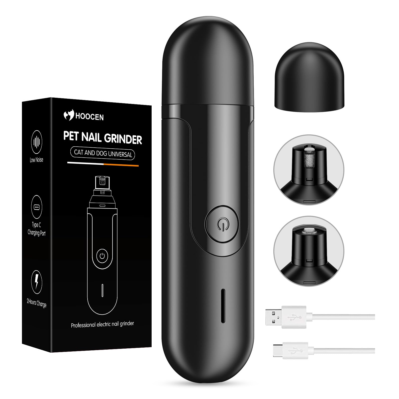 Dog Nail Grinder, Quiet and Low-Vibration Dog Nail Trimmers for Large Dogs, Medium, Small Dogs Cats Pets, Upgrade Professional Electric Pet Paws Toenail Grooming Tool Black