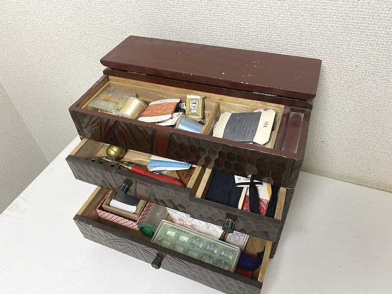 Amazon | 鎌倉彫 針箱 ソーイングBOX 竹 裁縫箱 3段引き 日本製 レトロ