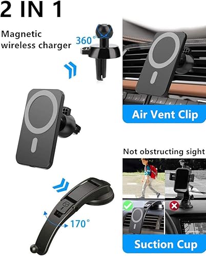 Miniatura 2 de Cargador de coche inalámbrico magnético de 15 W para iPhone 1514131212 ProPro MaxMag-Safe, soporte de cargador de coche de carga rápida Qi Mag-Safe,