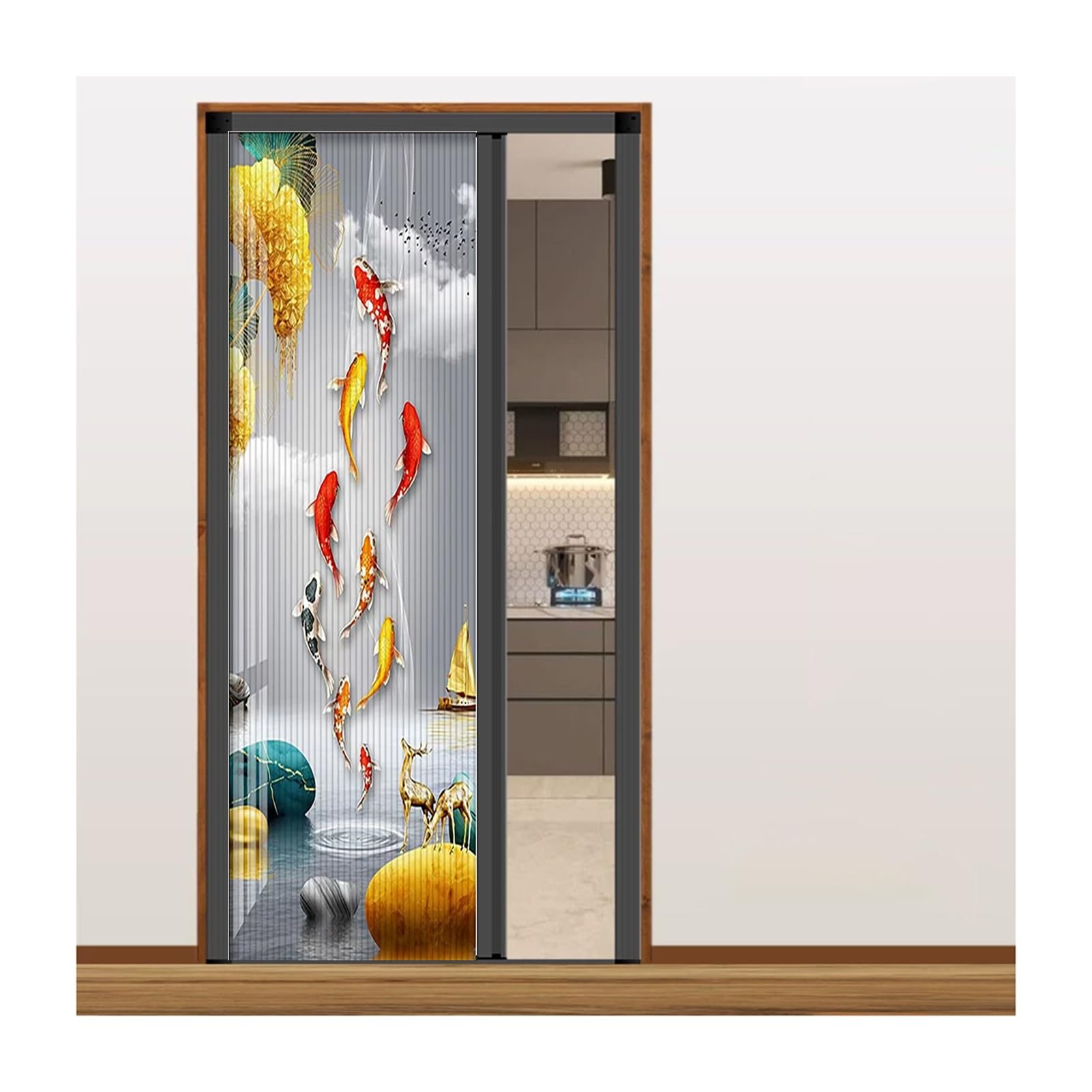 Thermal Insulated Honeycomb Accordion Door Interior, No Drill Sliding Partition Doors for RV Shower Bedroom Space Separation(Grey Frame,80x200CM)