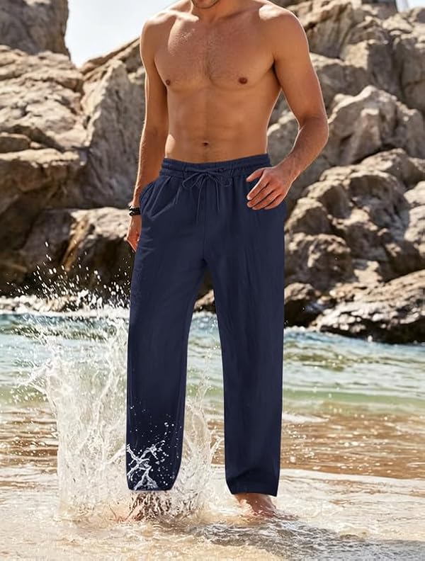 NOOSEAM Mens Cotton Linen Pants Summer Beach Pant Loose Fit with Drawstring by NOOSEAM - Used condition - Image 3