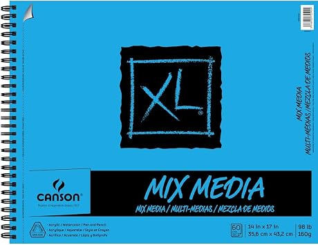 Canson XL Series Mixed Media Pad, Side Wire, 14x17 inches, 60 Sheets Heavyweight Art Paper for Watercolor, Gouache, Marker, Painting, Drawing, Sketching