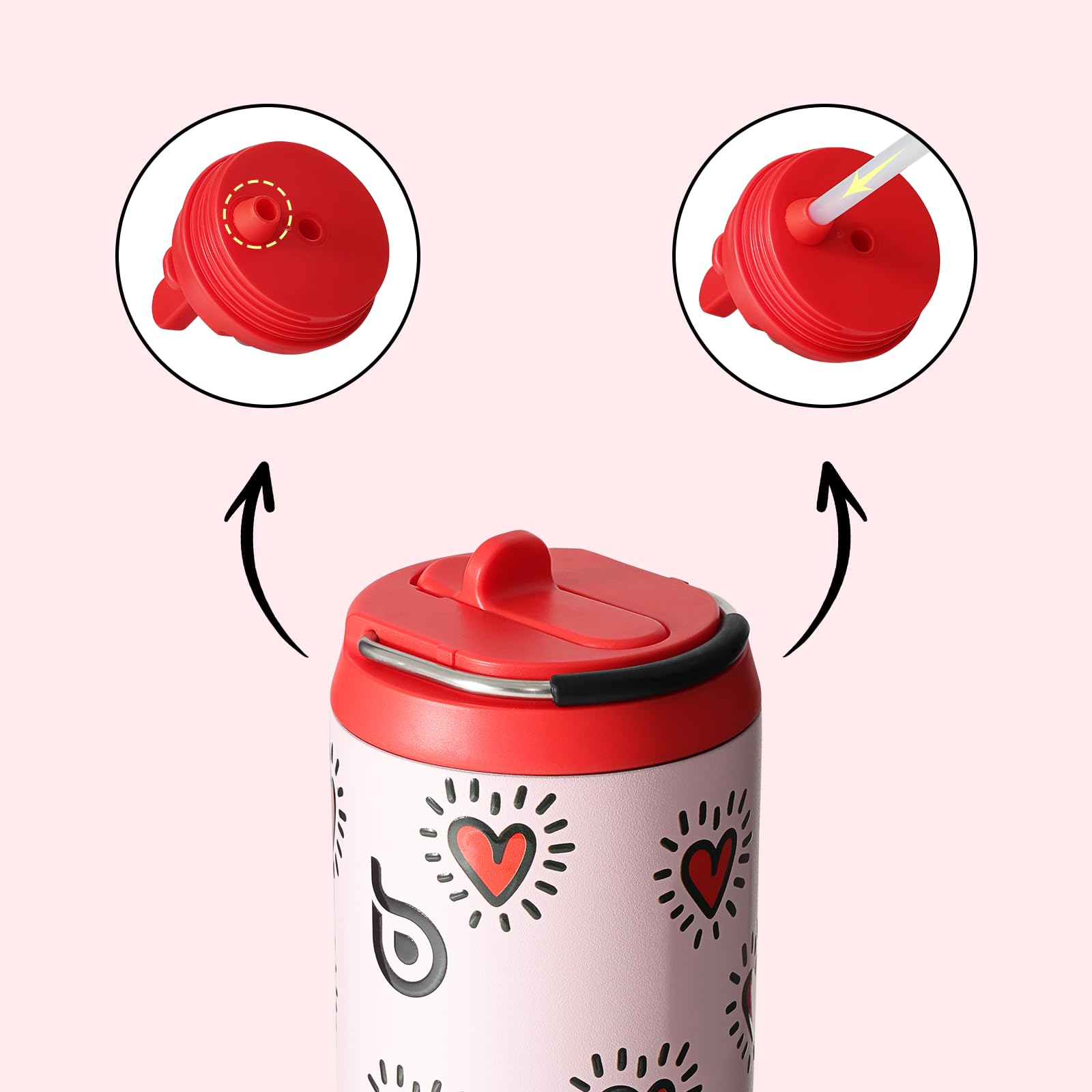 BOTTLE BOTTLE Borraccia termica da 680,4 g, con coperchio e manico con cannuccia, per sport, viaggi, palestra, in acciaio inox, a doppia parete, sottovuoto, in metallo, a prova di perdite, senza BPA