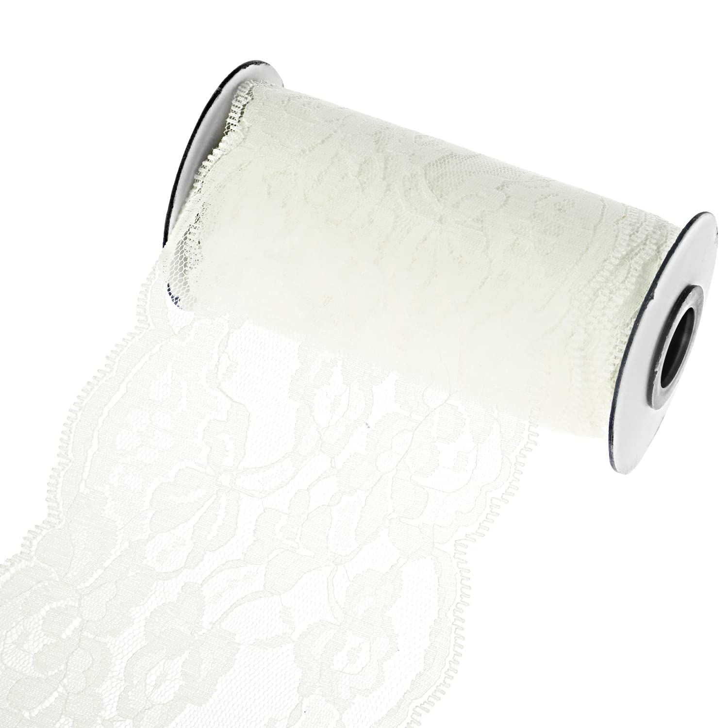 TsunNee Floral Lace Roll Table Runner, Lace Chair Sash, Lace Tutu Material, Lace Bow for DIY Wedding Party Chair Table Art Craft Décor, Ivory, 14cm x 10m