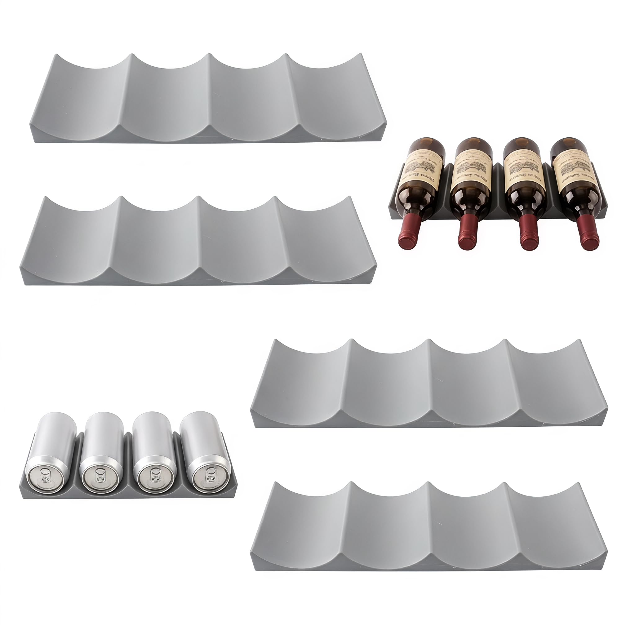 WZHHDM Fridge Bottle Rack, 4pcs Wine Rack For Fridge, Fridge Wine Rack Bottle Organizer Stackable Fridge Bottle Rack For Refrigerator Countertop Cabinet(Grey)