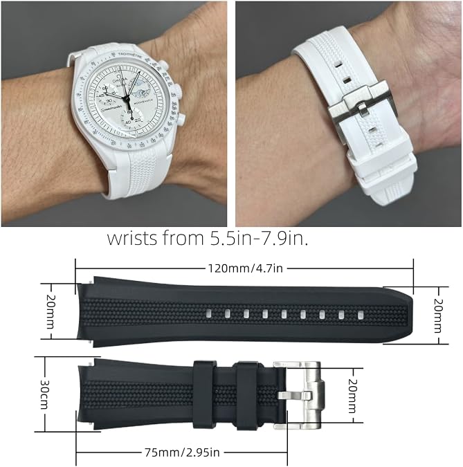 Moonswatch Replacement Rubber Watch Band Compatible with Omega X Swatch Moonswatch Speedmaster 20mm, Swatch Omega Moonswatch Speedmaster for Men Women