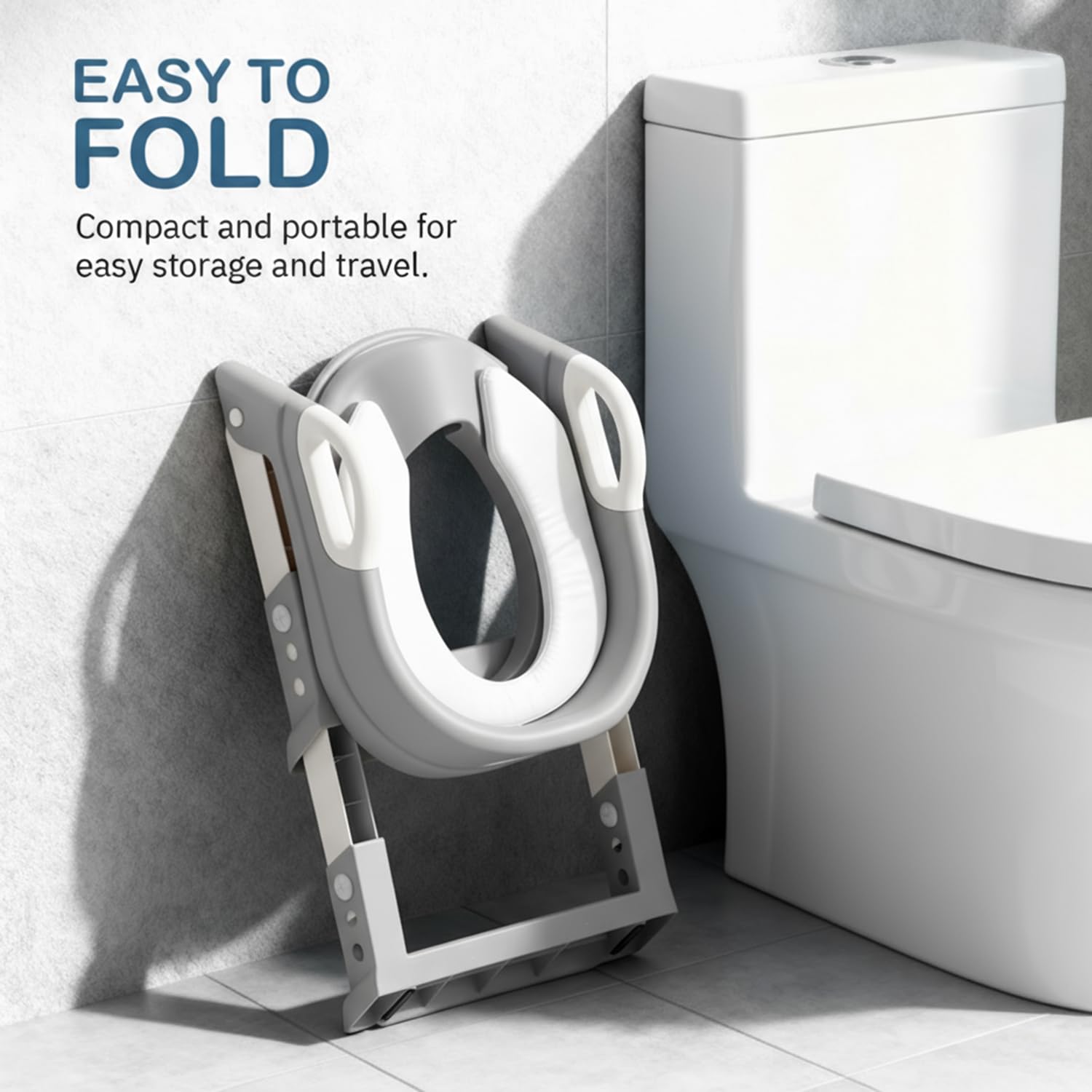 Baybee 3 IN 1 Aura Western Potty Seat for Kids | Foldable Baby Potty Training Seat Chair with Adjustable Height, Grip Handle & Cushion Seat | Ladder Toilet Seat for 1 to 8 Years Boys Girls (Grey) 3