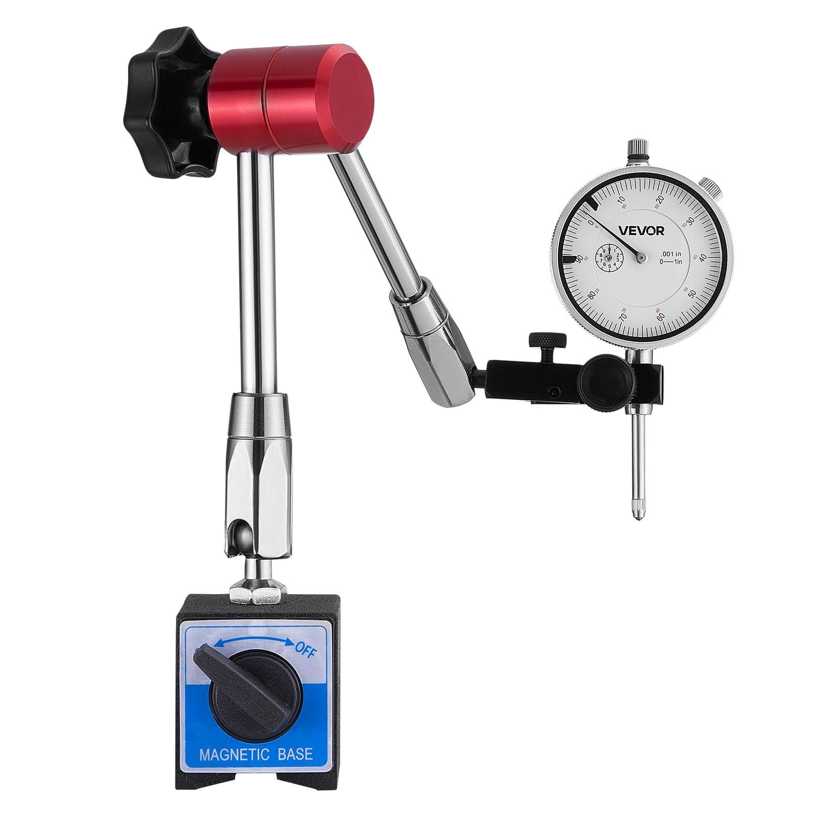 VEVOR Indicatore di Prova a Quadrante con Supporto Magnetico Flessibile, Precisione 0,03 mm, Braccio Regolabile Intervallo 0-25,4 mm, per l'Impostazione della Macchina, Misurazione di Aree Ristrette