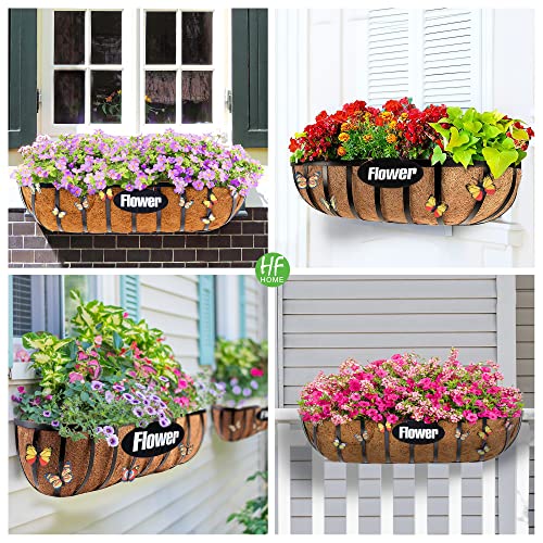 Hfhome 30" Window Box Deck Railing Planter With Horse Trough Coco Liners, Black Metal Hanging Flower Planters Baskets For Indoor, Outdoor, Balcony, Porch, Fence, Patio, And Lawn (Set Of 2) #TOP4