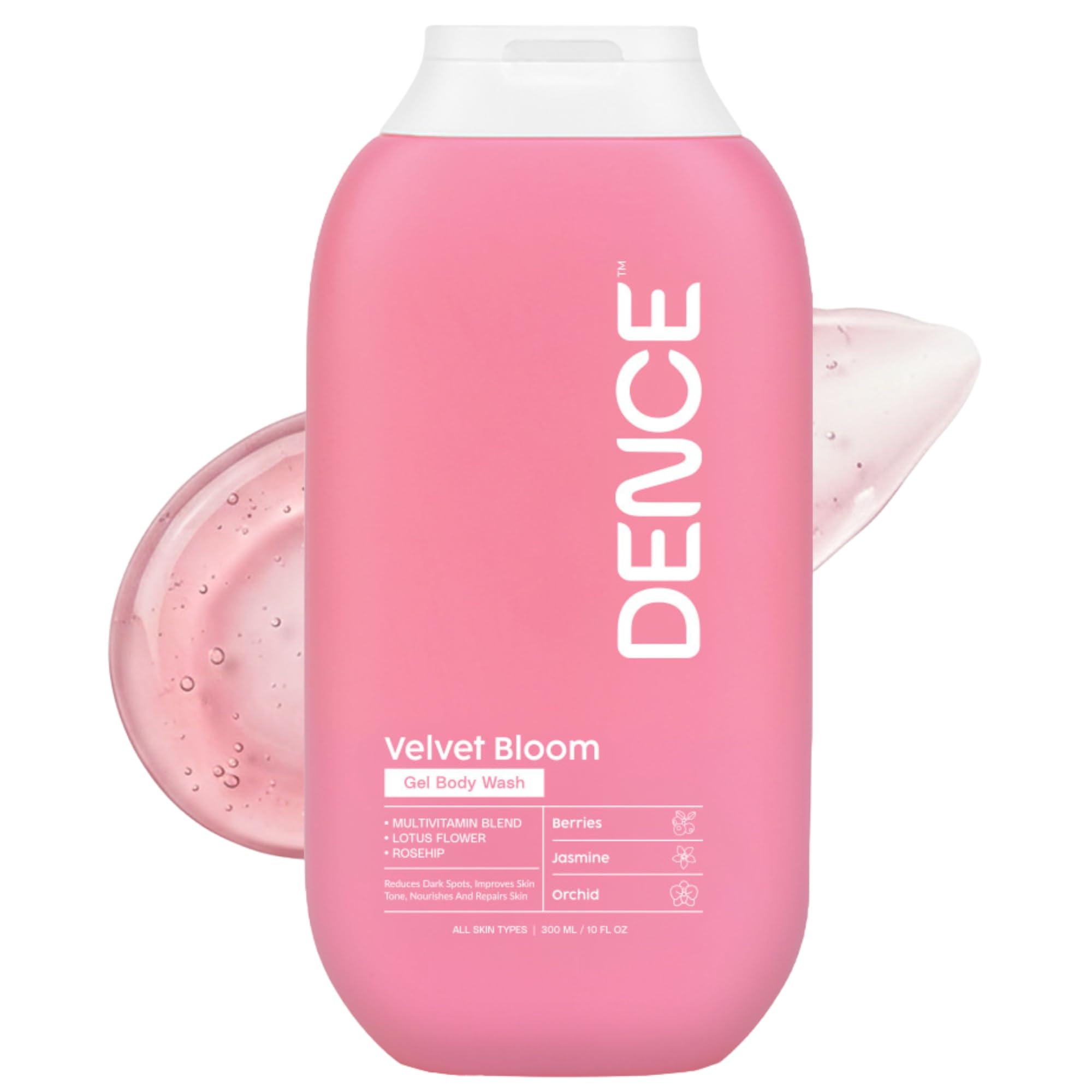 Dence Velvet Bloom Nourishing Gel Bodywash| Multivitamin Blend, Lotus Flower & Rosehip | Deep Hydration, Nourished Skin & Dark Spot Care | Sulphate-Free, pH 5.5 Balanced | Berries, Jasmine & Orchid | 300 ml-image-44