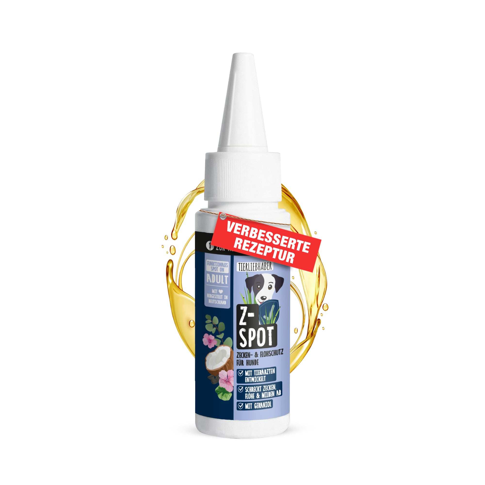 Zeckenschutz Hund Z-Spot mit Geraniol – Pflanzliches Zeckenmittel für Hunde tierärztlich entwickelt – Spot On Hund mit Schwarzkümmel- & Kokosöl – Floh und Zeckenschutz für Hunde 50ml von TIERLIEBHABER