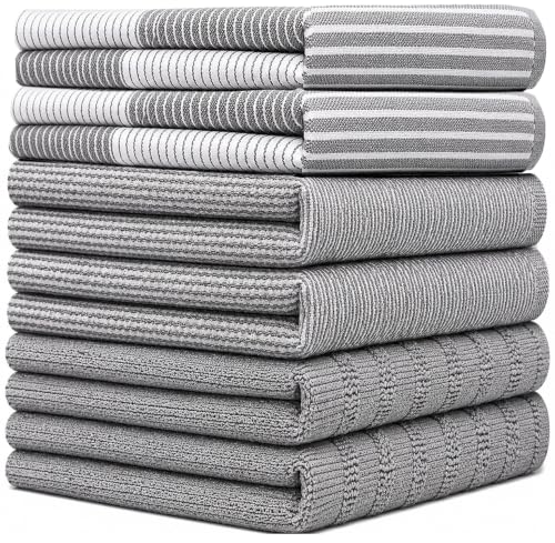 Image of Premium Kitchen Towels (20 inchx 28 inch, 6 Pack) | Large Cotton Dish Towels | Flat & Terry Highly Absorbent Kitchen Linen Set with Hanging Loop | Gray