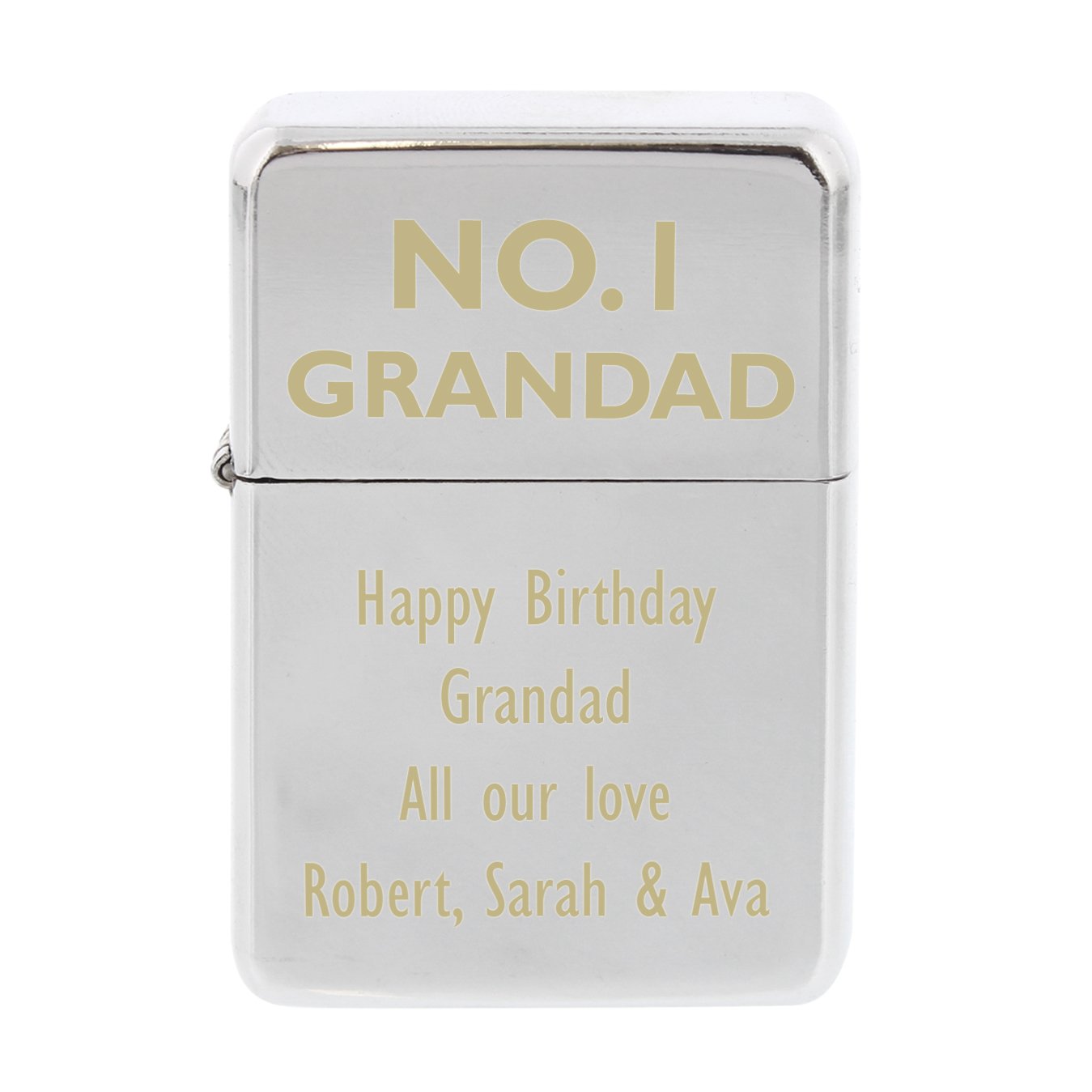 Gift Cookie Silver Custom Personalised No.1 Grandad Laser Engraved Windproof Lighter. Ideal For Fathers-Day, Xmas And Birthdays.