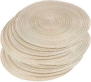 MUKCHAP Set of 10 Beige Cotton Placemats, 37.5cm Heat Insulation Round Cotton Table Mats, Round Braided Woven Placemats for Party, Kitchen, Dining Room