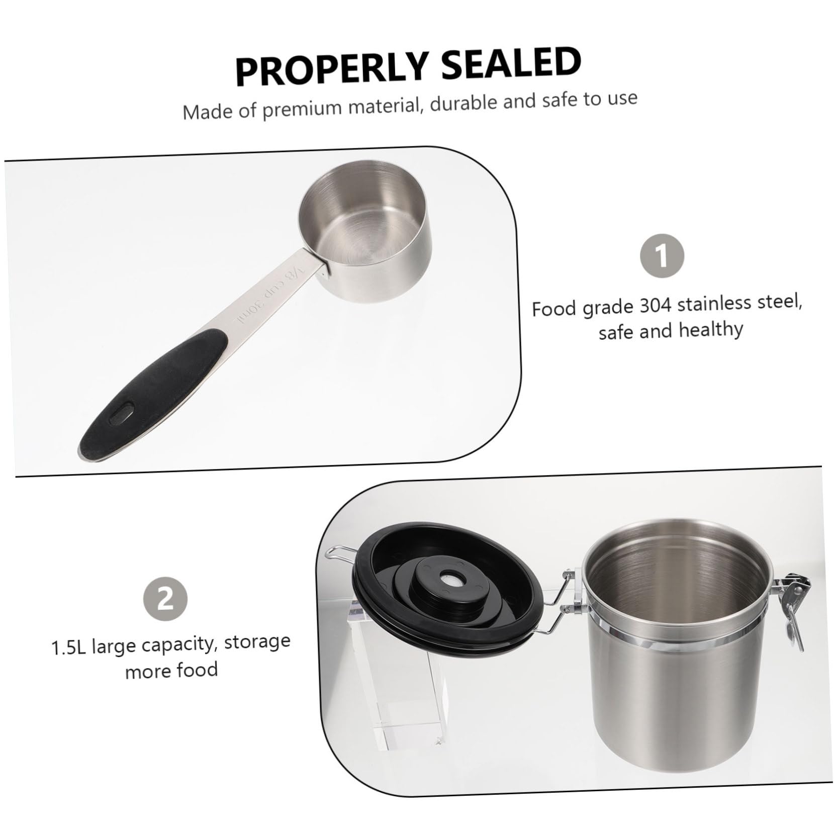 Ciieeo 2 Stk Kaffeebohne luftdichte Dose Behälter Teebeutel-Schubladen-Organizer Korb coffee beans container kaffeedose vakuum verschlossenes Glas Kaffeebohnenglas Edelstahl 304 Silver