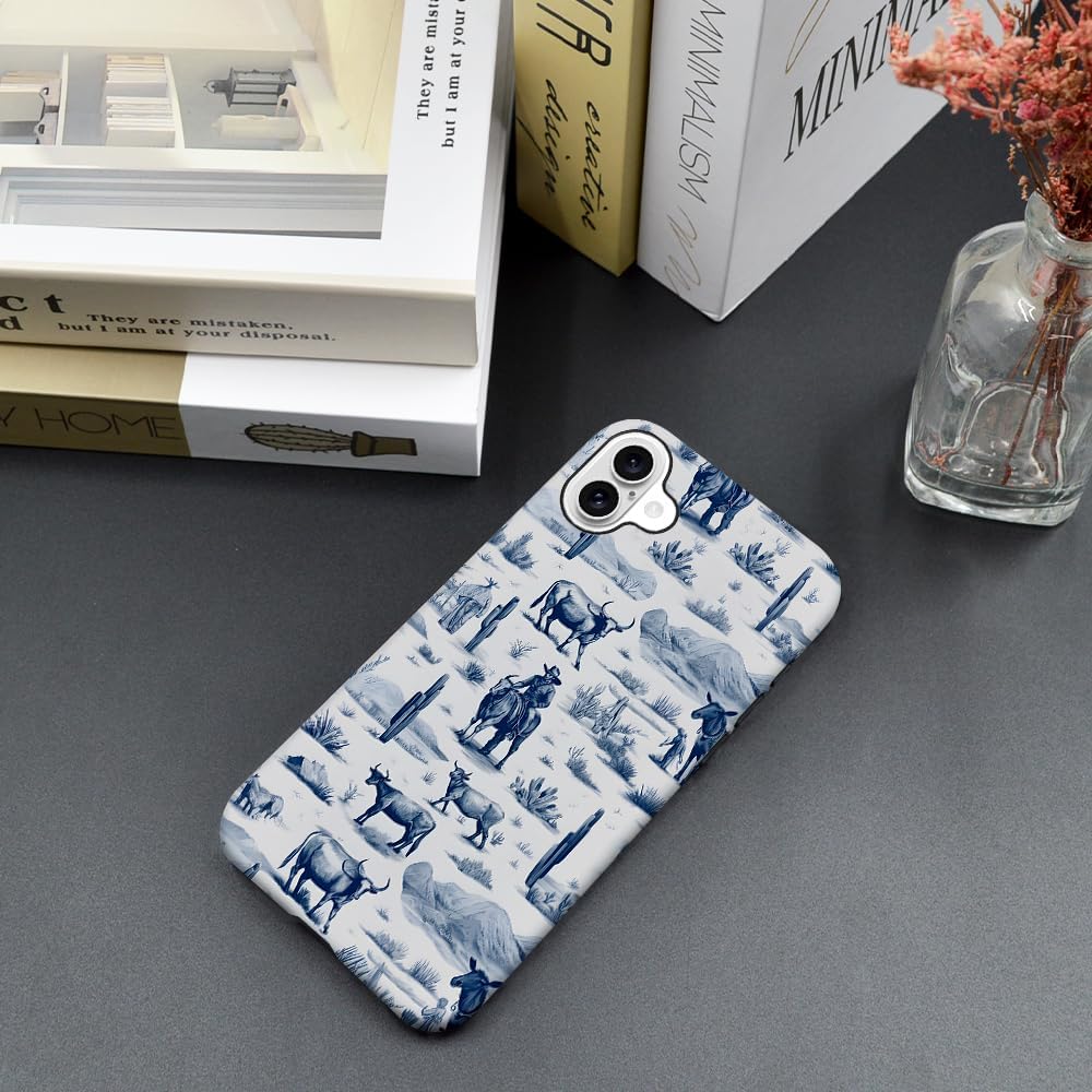Case Compatible with iPhone 16,Hybrid 2-Layer Hard Shell,Shockproof Soft for Girl Women,Vintage Western Horses Cow - Image 6