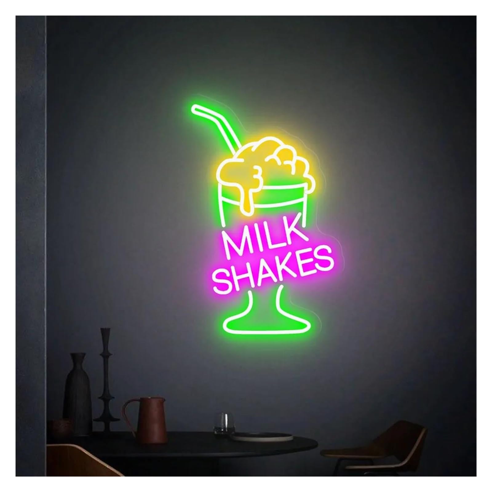 LEMST Signs Lamp Milk Shake Neon Signs USB Powered Adjustable Brightness Milkshake Neon Lights, Suitable for Wall Hanging Decor Signs(C,55cm)