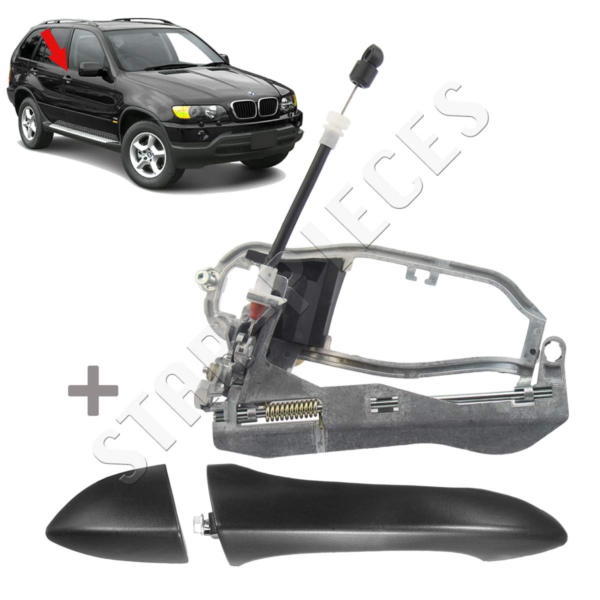 STARKIT PERFORMANCE Mecanismo completo + maneta de puerta compatibles para BMW X5 E53 (1999-2006) manilla exterior | DELANTERA DERECHA (lado pasajero) 51218243616 | 51218243618