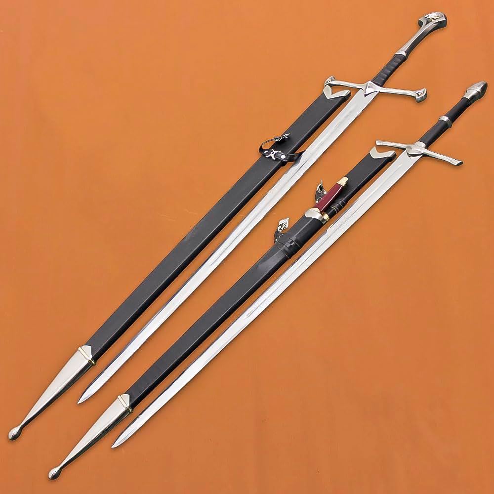 Handmade Stainless Steel Rat-Tail Pair of Narcil & Strider Sword with Knife & Scabbard