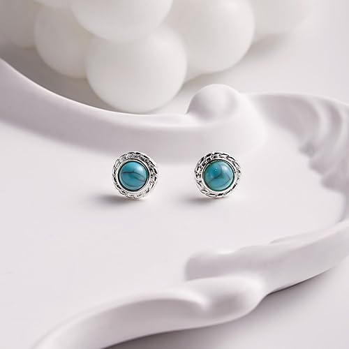 Miniatura 12 de Tibetan Turquoise Earrings 925 Sterling Silver Post Stud Boho Gemstone Hypoallergenic Handmade Earrings for Women Trendy Fashion