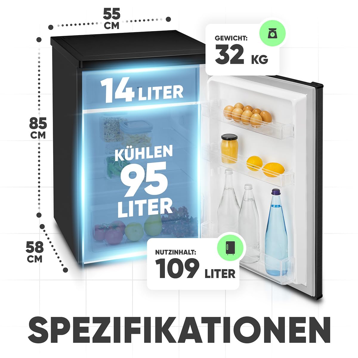 Bomann KS 7251 Kühlschrank mit Gefrierfach 109 Liter schwarz energieeffizient leise kompakt