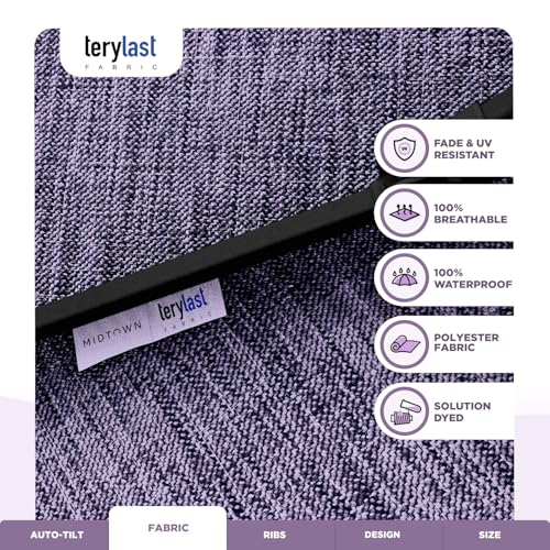 Image of Midtown Umbrellas - 10-Year-No-Fade 6 Ft Patio Umbrella with Terylast Fabric, Auto-Tilt Aluminum Frame and 8 Reinforced Ribs for Deck, Pool, Garden & Beach - Purple Texture Canopy, Black Pole