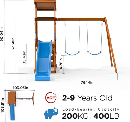 Miniatura 2 de Conjuntos de columpios de madera Dolphin Playground para el patio trasero con tobogán de 6 pies, juego de exterior para niños con fosa de arena,