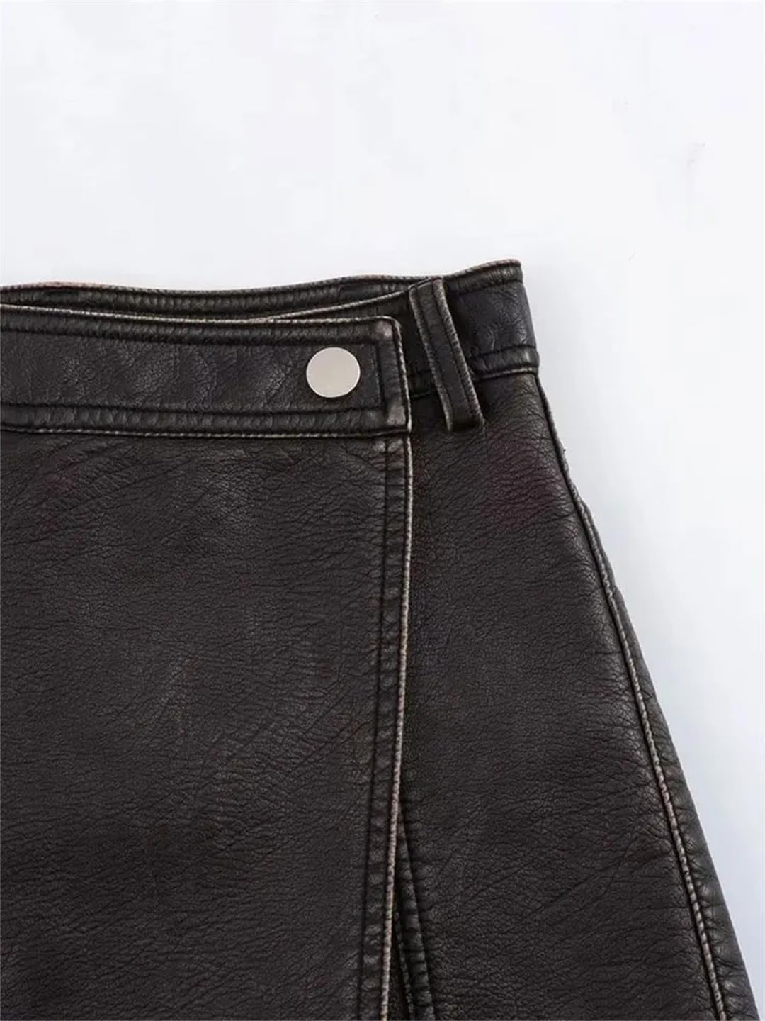 Woman's All Season Slim Faux Leather A-Line Skirt Sexy Wrap Mini Skort Elasticity Shorts
