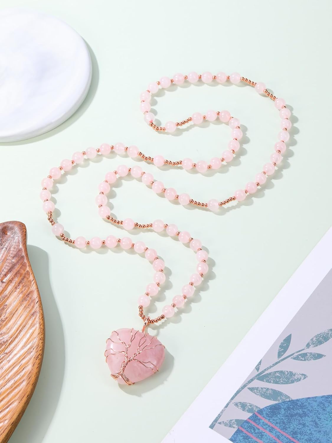 Top Plaza Healing Crystal Amethyst Necklace Natural Stone Beads Life Tree Wire Wrapped Teardrop Gemstone Pendant Jewelry for Women Mom - Image 5