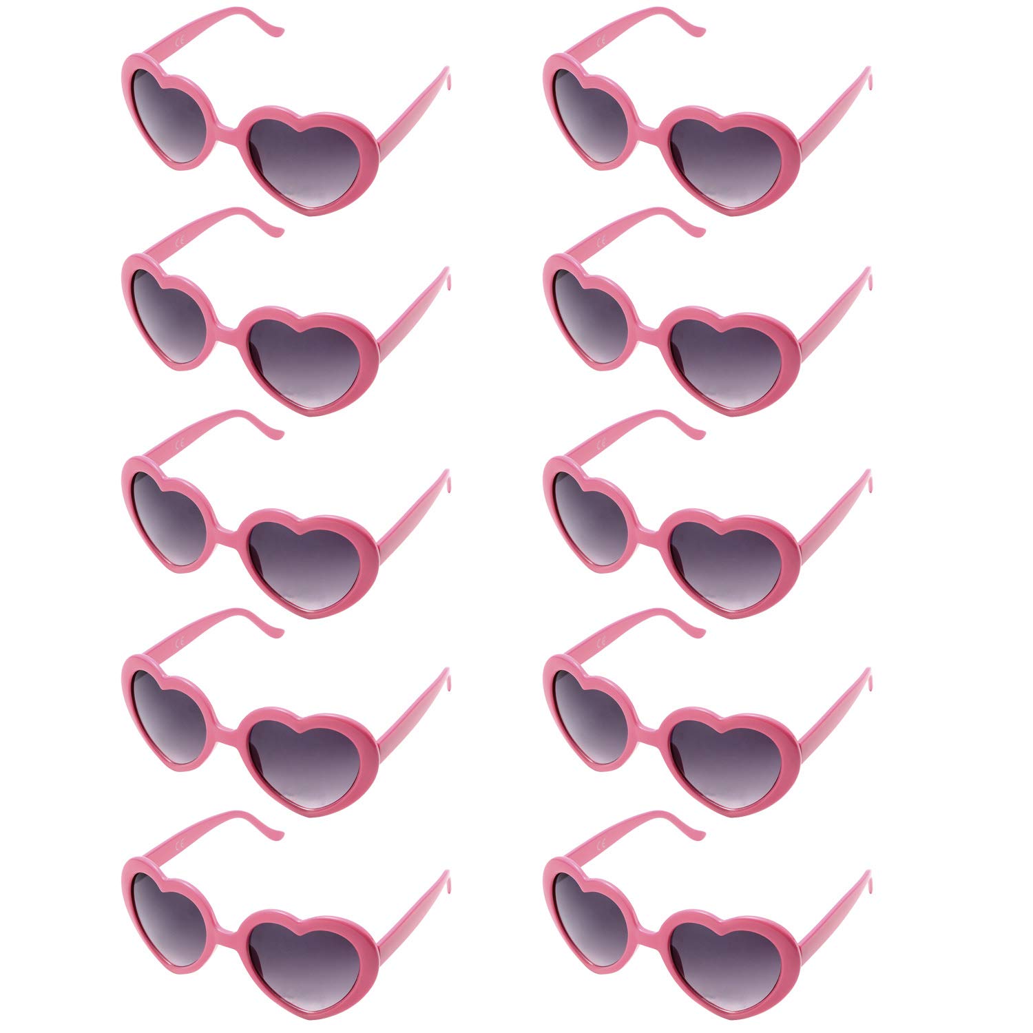 BinshangPack of 10 Pink Heart Shaped Plastic Lens Sunglasses for Womens and Child in Party Festival (Pink), 5.7-0.5-5.1 inch