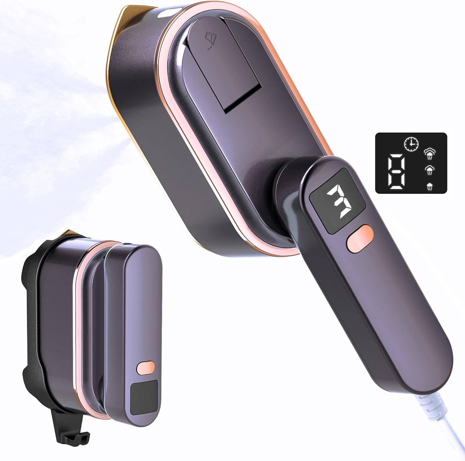 Travel Steamer Iron for Clothes,1200W Handheld Size Portable Steam Iron, 3 Steam Levels Clothes Steamer with LCD Screen, 10S Fast Heat-up Garment Steamer for Dress Shirt Home Traveling (Purple)