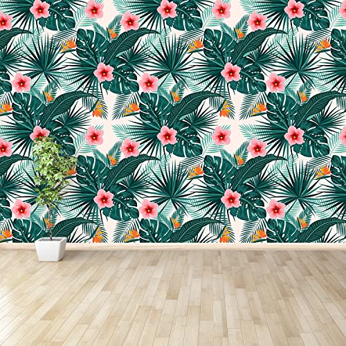 Papier peint pour masquer les défauts du mur 152x104cm feuilles et fleurs