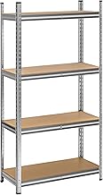T-LoVendo – Galvanised Steel Metal Storage Shelving + 4 MDF Shelves, 140 x 70 x 30 cm, Modular, Adjustable Shelves, Storage Room, Garage