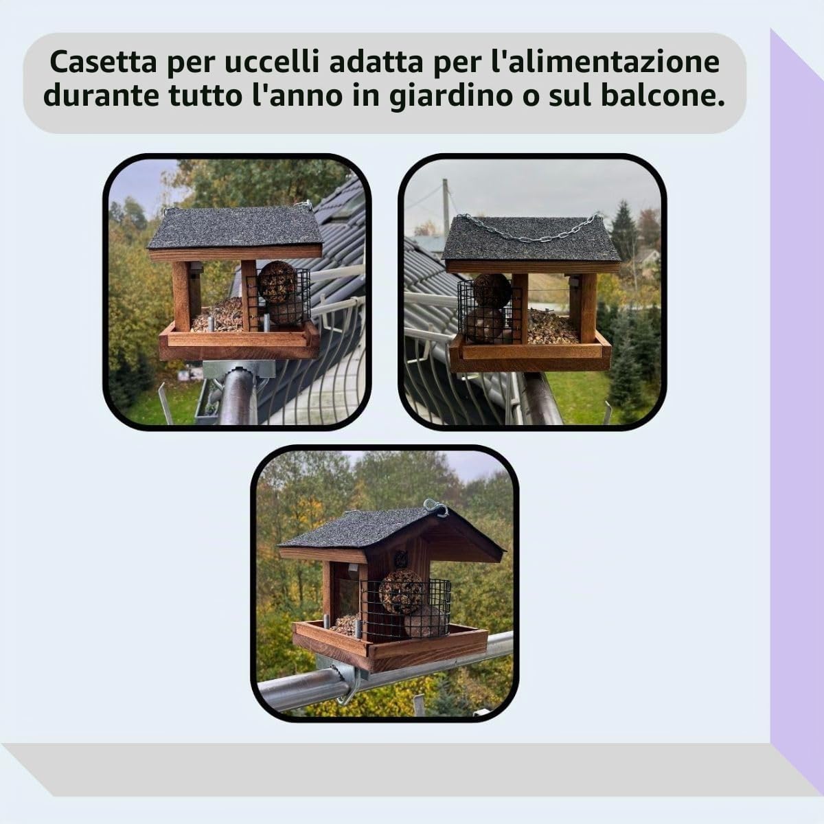 Casetta per uccelli per balcone, resistente alle intemperie, realizzata a mano, per uccelli da giardino, supporto da balcone con una dimensione da 30 a 60 mm (marrone)
