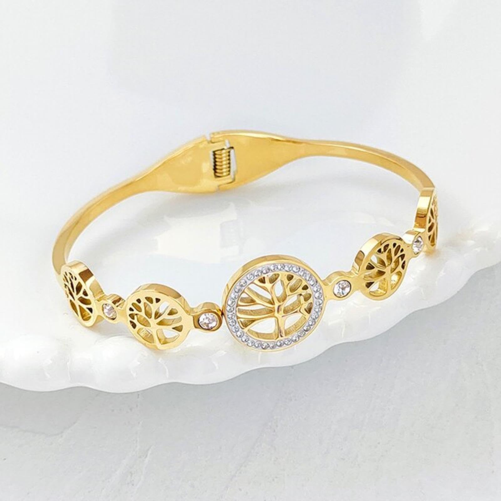 BEDTTree Of Life Bracelet For Women Men Cubic Zircon Bracelet Gold Crystal Bangles Luckyjewelry Gift