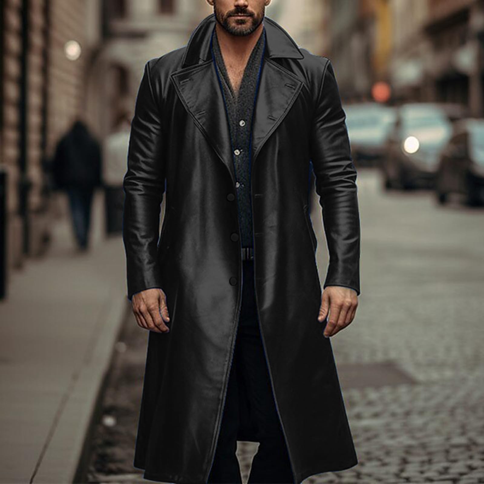 Cappotto in pelle da uomo, sexy in pelle PU, trench metallizzato, lucido, lungo, cappotto invernale, in ecopelle, per le mezze stagioni, per lo streetwear