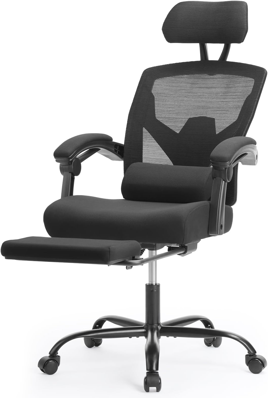 Sweetcrispy Office Computer Desk Chair, Ergonomic High-Back Mesh Rolling Work Swivel Chairs with Wheels, Comfortable Lumbar Support, Comfy Arms for Home, Bedroom, Study, Student, Black