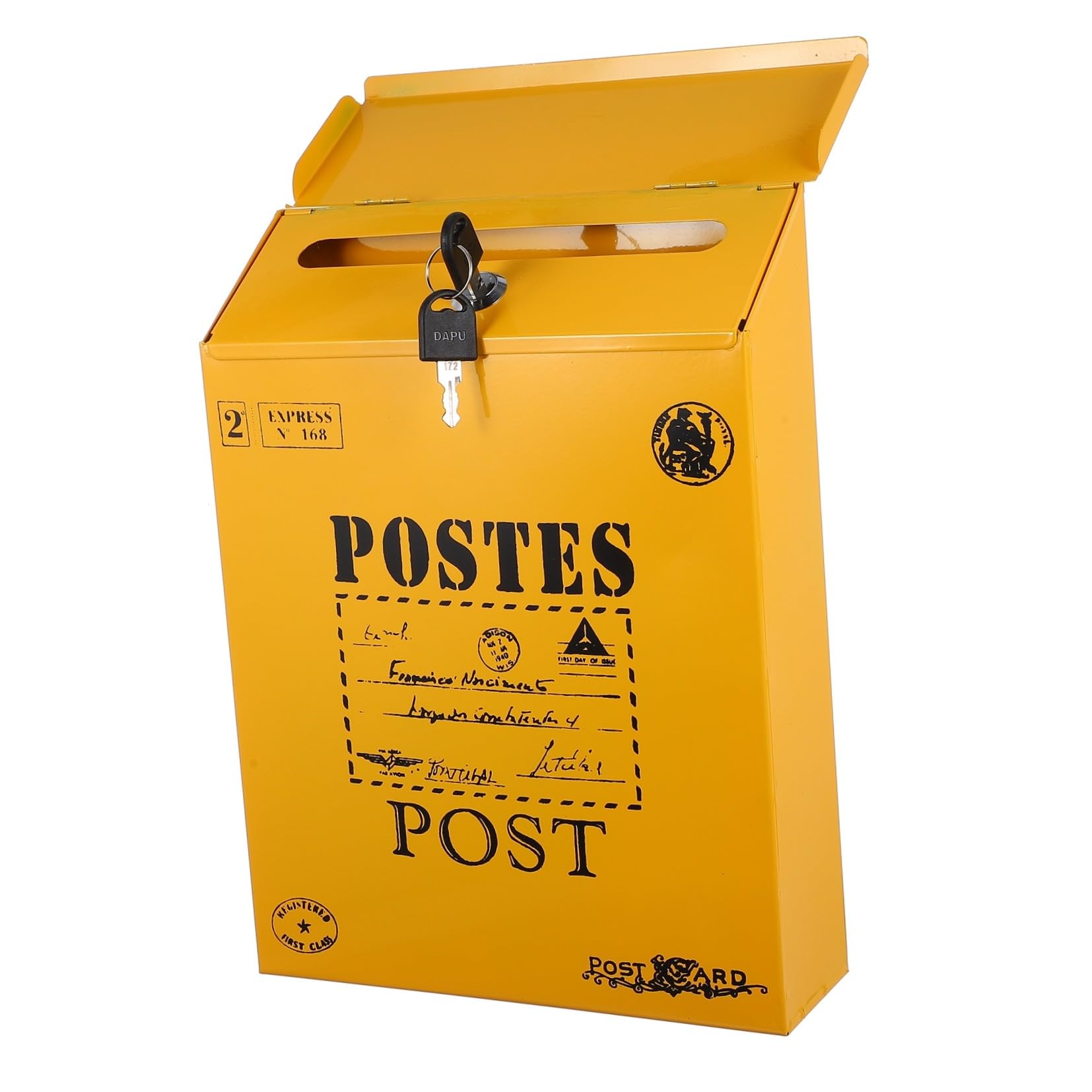 Boîte aux lettres décorative jaune BETOOKY pour shooting photo et décoration vintage